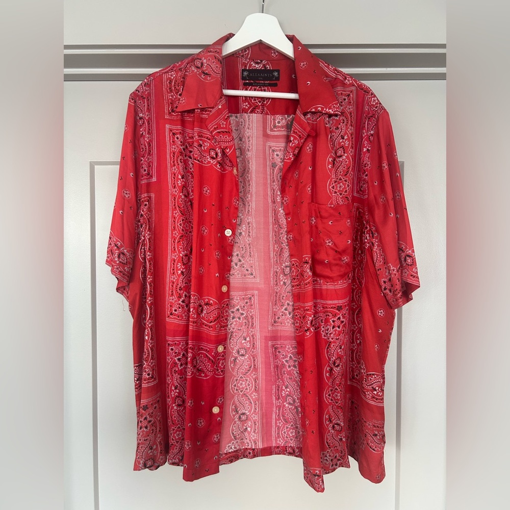 Rare All Saints Ruby Red Casual Button Down Shirt xxl NWT